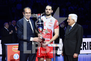 2023-02-26 - The President of the Italian Republic Sergio Mattarella, the President of the Italian and Brizard Antoine of Gas Sales Bluenergy Piacenza Volleyball League Massimo Righi during the Final Del Monte Coppa Italia Superlega - Gas Sales Bluenergy Piacenza vs Itas Trentino on February 26, 2023 at the Palazzo dello Sport in Rome, Italy. - FINAL - GAS SALES BLUENERGY PIACENZA VS ITAS TRENTINO - ITALIAN CUP - VOLLEYBALL