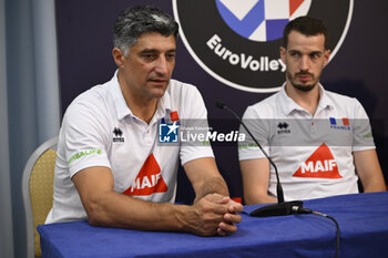 2023-09-13 - Andrea Giani and Benjamin Toniutti during the Press Conference to present the final phase of the European Men's Volleyball Championship, 13 September 2023, Hotel Mercure Roma West, Rome, Italy - CEV EUROVOLLEY 2023 FINALS PRESS CONFERENCE - CEV EUROVOLLEY MEN - VOLLEYBALL