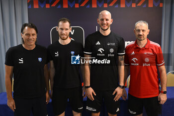 13/09/2023 - Gheorghe Cretu, Tine Urnaut, Bartosz Kurek and Nikola Grbic during the Press Conference to present the final phase of the European Men's Volleyball Championship, 13 September 2023, Hotel Mercure Roma West, Rome, Italy - CEV EUROVOLLEY 2023 FINALS PRESS CONFERENCE - EUROVOLLEY MEN - VOLLEY