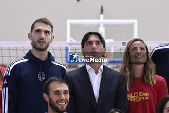 2023-10-10 - Riccardo Murri of Luis Basket, Alessandro Onorato Councilor of the municipality of Rome for Major Events, Sport, Tourism and Fashion and Marta Beeches of Roma Volley Club during the Presentation of the 2023/24 Roma Volley Club Sports and Luiss Basket Season, 10 October 2023 at Pala Tiziano, Rome, Italy. - PRESENTATION OF THE 2023/24 ROMA VOLLEY CLUB SPORTS SEASON - EVENTS - VOLLEYBALL