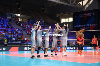 03/09/2023 - Estonia's players take to the volleyball court - ESTONIA VS SWITZERLAND - EUROVOLLEY MEN - VOLLEY