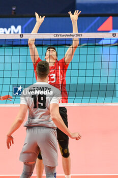 03/09/2023 - Estonia's Aganits Andri #19 and Switzerland's Maag Simon #13 - ESTONIA VS SWITZERLAND - EUROVOLLEY MEN - VOLLEY