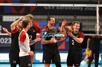 03/09/2023 - Germany's team cheers after scoring a point - BELGIUM VS GERMANY - EUROVOLLEY MEN - VOLLEY