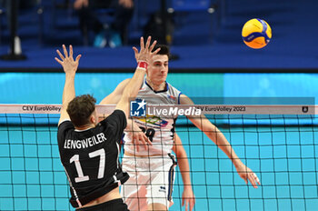 2023-09-04 - Italy's Sanguinetti Giovanni #28 attack - ITALY VS SWITZERLAND - CEV EUROVOLLEY MEN - VOLLEYBALL