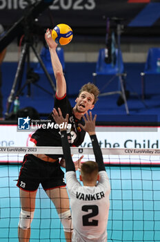 2023-09-05 - Belgium's Reggers Ferre #23 attack - BELGIUM VS ESTONIA - CEV EUROVOLLEY MEN - VOLLEYBALL