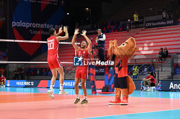 2023-09-05 - Serbia's players take to the volleyball court - GERMANY VS SERBIA - CEV EUROVOLLEY MEN - VOLLEYBALL