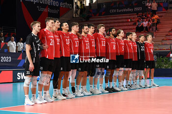 06/09/2023 - Belgium's team sing the national anthem - SWITZERLAND VS BELGIUM - EUROVOLLEY MEN - VOLLEY