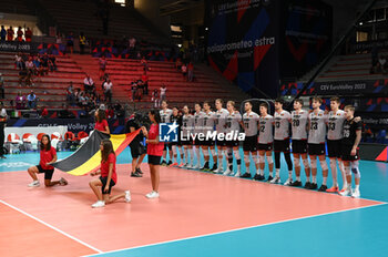 2023-09-06 - Belgium's team sing the national anthem - SWITZERLAND VS BELGIUM - CEV EUROVOLLEY MEN - VOLLEYBALL