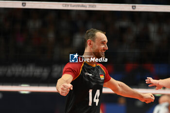 2023-09-06 - Germany's Karlitzek Moritz #14 cheers after scoring a point - GERMANY VS ITALY - CEV EUROVOLLEY MEN - VOLLEYBALL