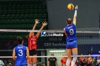 2023-08-16 - Edina Begic #9 of Bosnia-Herzegovina during CEV EuroVolley 2023 women Final Round Pool B volleyball match between Switzerland and Bosnia-Herzegovina at Arena di Monza, Monza, Italy on August 16, 2023 - CEV EUROVOLLEY 2023 - WOMEN - SWITZERLAND VS BOSNIA & HERZEGOVINA - INTERNATIONALS - VOLLEYBALL