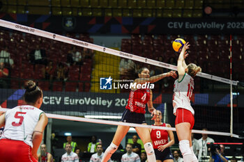 2023-08-16 - Bozana Butigan #4 of Croatia in action during CEV EuroVolley 2023 women Final Round Pool B volleyball match between Bulgaria and Croatia at Arena di Monza, Monza, Italy on August 16, 2023 - CEV EUROVOLLEY 2023 - WOMEN - BULGARIA VS CROATIA - INTERNATIONALS - VOLLEYBALL