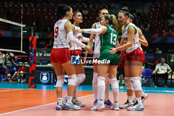 2023-08-16 - Bulgaria players celebrate during CEV EuroVolley 2023 women Final Round Pool B volleyball match between Bulgaria and Croatia at Arena di Monza, Monza, Italy on August 16, 2023 - CEV EUROVOLLEY 2023 - WOMEN - BULGARIA VS CROATIA - INTERNATIONALS - VOLLEYBALL