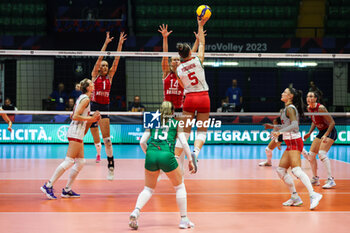 2023-08-16 - Maria Yordanova #5 of Bulgaria in action during CEV EuroVolley 2023 women Final Round Pool B volleyball match between Bulgaria and Croatia at Arena di Monza, Monza, Italy on August 16, 2023 - CEV EUROVOLLEY 2023 - WOMEN - BULGARIA VS CROATIA - INTERNATIONALS - VOLLEYBALL