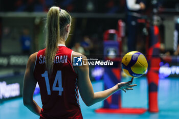 2023-08-16 - Martina Samadan #14 of Croatia looks on during CEV EuroVolley 2023 women Final Round Pool B volleyball match between Bulgaria and Croatia at Arena di Monza, Monza, Italy on August 16, 2023 - CEV EUROVOLLEY 2023 - WOMEN - BULGARIA VS CROATIA - INTERNATIONALS - VOLLEYBALL