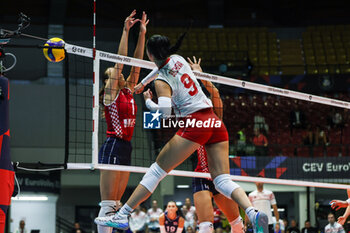 2023-08-17 - Elena Becheva #9 of Bulgaria in action during CEV EuroVolley 2023 women Final Round Pool B volleyball match between Bulgaria and Croatia at Arena di Monza, Monza, Italy on August 16, 2023 - CEV EUROVOLLEY 2023 - WOMEN - BOSNIA & HERZEGOVINA VS BULGARIA - INTERNATIONALS - VOLLEYBALL