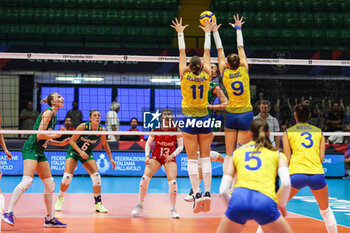 2023-08-17 - Edina Selimovic #11 of Bosnia-Herzegovina and Edina Begic #9 of Bosnia-Herzegovina seen in action during CEV EuroVolley 2023 women Final Round Pool B volleyball match between Bosnia-Herzegovina and Bulgaria at Arena di Monza, Monza, Italy on August 17, 2023 - CEV EUROVOLLEY 2023 - WOMEN - BOSNIA & HERZEGOVINA VS BULGARIA - INTERNATIONALS - VOLLEYBALL
