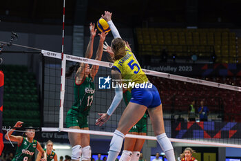 2023-08-17 - Iman Isanovic #5 of Bosnia-Herzegovina seen in action during CEV EuroVolley 2023 women Final Round Pool B volleyball match between Bosnia-Herzegovina and Bulgaria at Arena di Monza, Monza, Italy on August 17, 2023 - CEV EUROVOLLEY 2023 - WOMEN - BOSNIA & HERZEGOVINA VS BULGARIA - INTERNATIONALS - VOLLEYBALL