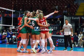 2023-08-17 - Bulgaria players celebrate during CEV EuroVolley 2023 women Final Round Pool B volleyball match between Bosnia-Herzegovina and Bulgaria at Arena di Monza, Monza, Italy on August 17, 2023 - CEV EUROVOLLEY 2023 - WOMEN - BOSNIA & HERZEGOVINA VS BULGARIA - INTERNATIONALS - VOLLEYBALL