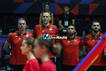 2023-08-17 - Guillermo Naranjo Hernandez Head Coach of Romania with his assistants during CEV EuroVolley 2023 women Final Round Pool B volleyball match between Romania and Croatia at Arena di Monza, Monza, Italy on August 17, 2023 - CEV EUROVOLLEY 2023 - WOMEN - ROMANIA VS CROATIA - INTERNATIONALS - VOLLEYBALL