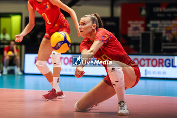 2023-08-17 - Adelina Budai-Ungureanu #19 of Romania seen in action during CEV EuroVolley 2023 women Final Round Pool B volleyball match between Romania and Croatia at Arena di Monza, Monza, Italy on August 17, 2023 - CEV EUROVOLLEY 2023 - WOMEN - ROMANIA VS CROATIA - INTERNATIONALS - VOLLEYBALL