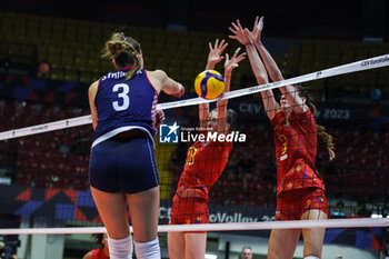 2023-08-17 - Ema Strunjak #3 of Croatia seen in action during CEV EuroVolley 2023 women Final Round Pool B volleyball match between Romania and Croatia at Arena di Monza, Monza, Italy on August 17, 2023 - CEV EUROVOLLEY 2023 - WOMEN - ROMANIA VS CROATIA - INTERNATIONALS - VOLLEYBALL