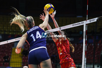 2023-08-17 - Martina Samadan #14 of Croatia seen in action during CEV EuroVolley 2023 women Final Round Pool B volleyball match between Romania and Croatia at Arena di Monza, Monza, Italy on August 17, 2023 - CEV EUROVOLLEY 2023 - WOMEN - ROMANIA VS CROATIA - INTERNATIONALS - VOLLEYBALL