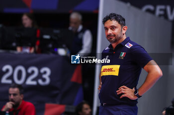 2023-08-18 - Davide Mazzanti Head Coach of Italy reacts during CEV EuroVolley 2023 women Final Round Pool B volleyball match between Italy and Zwitzerland at Arena di Monza, Monza, Italy on August 18, 2023 - CEV EUROVOLLEY 2023 - WOMEN - ITALY VS SWITZERLAND - INTERNATIONALS - VOLLEYBALL