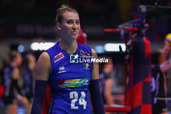 2023-08-18 - Ekaterina Antropova #24 of Italy smiling during CEV EuroVolley 2023 women Final Round Pool B volleyball match between Italy and Zwitzerland at Arena di Monza, Monza, Italy on August 18, 2023 - CEV EUROVOLLEY 2023 - WOMEN - ITALY VS SWITZERLAND - INTERNATIONALS - VOLLEYBALL