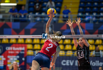 2023-08-21 - Mika Grbavica of Croatiaa and Laura Kunzler of Switzerland during CEV EuroVolley 2023 match between Croatia and Switzerland on 21 August 2023 at Pala Gianni Asti, Turin Italy. Photo Nderim KACELI - CEV EUROVOLLEY 2023 - WOMEN - CROATIA VS SWITZERLAND - INTERNATIONALS - VOLLEYBALL