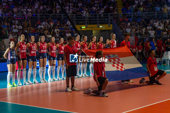 2023-08-23 - Croatia players during national anthem - CEV EUROVOLLEY 2023 - WOMEN - ITALY VS CROATIA - INTERNATIONALS - VOLLEYBALL