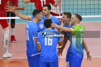 2023-09-14 - SLOVENIA Team during the CEV Eurovolley 2023 semifinal match between Slovenia vs Poland, Palazzo dello Sport in Rome, Italy, on September 14, 2023. - SEMIFINAL - POLAND VS SLOVENIA - CEV EUROVOLLEY MEN - VOLLEYBALL
