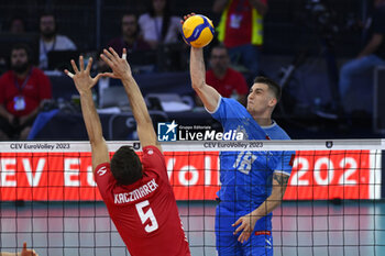 2023-09-14 - Klemen Cebulj (SLO) during the CEV Eurovolley 2023 semifinal match between Slovenia vs Poland, Palazzo dello Sport in Rome, Italy, on September 14, 2023. - SEMIFINAL - POLAND VS SLOVENIA - CEV EUROVOLLEY MEN - VOLLEYBALL