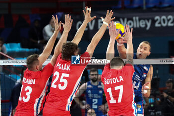 2023-09-10 - Serbia's Aleksandar Atanasijevic spikes the ball - EIGHT FINAL - SERBIA VS CZECHIA - CEV EUROVOLLEY MEN - VOLLEYBALL