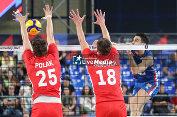 2023-09-10 - Serbia's Miran Kujundzic in action - EIGHT FINAL - SERBIA VS CZECHIA - CEV EUROVOLLEY MEN - VOLLEYBALL