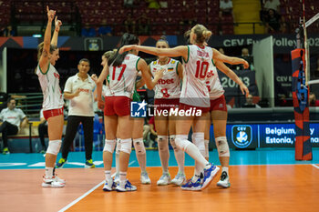 2023-08-16 - Players of Bulgaria celebrate after scoring a match point - CEV EUROVOLLEY 2023 - WOMEN - BULGARIA VS CROATIA - INTERNATIONALS - VOLLEYBALL