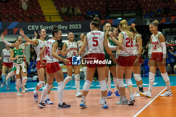 2023-08-16 - Players of Bulgaria celebrate after scoring a match point - CEV EUROVOLLEY 2023 - WOMEN - BULGARIA VS CROATIA - INTERNATIONALS - VOLLEYBALL