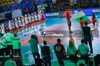2023-08-22 - Players of Bulgaria during anthem - CEV EUROVOLLEY 2023 - WOMEN - BULGARIA VS ROMANIA - INTERNATIONALS - VOLLEYBALL