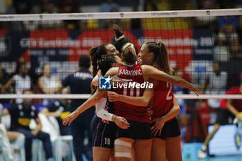 2023-08-23 - Team Croatian celebrating during the CEV EuroVolley 2023 match between the national teams of Italy and Croatia, on 23 August 2023 at pala Giani Asti Turin Italy. Photo Nderim KACELI - CEV EUROVOLLEY 2023 - WOMEN - ITALY VS CROATIA - INTERNATIONALS - VOLLEYBALL