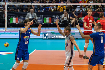 2023-08-28 - Exultation of LAVIA Daniele (Italy) during the CEV EuroVolley 2023 men Final Round Pool A, match between Italy and Belgium at Unipol Arena Bologna, Italy, on August 28, 2023 - CEV EUROVOLLEY 2023 - MEN - BELGIUM VS ITALY - INTERNATIONALS - VOLLEYBALL