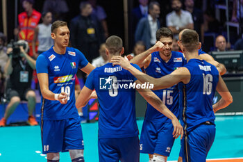 2023-08-28 - Exultation of LAVIA Daniele (Italy) and teammates during the CEV EuroVolley 2023 men Final Round Pool A, match between Italy and Belgium at Unipol Arena Bologna, Italy, on August 28, 2023 - CEV EUROVOLLEY 2023 - MEN - BELGIUM VS ITALY - INTERNATIONALS - VOLLEYBALL