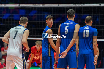 2023-08-28 - BOVOLENTA Alessandro (Italy) and teammates during the CEV EuroVolley 2023 men Final Round Pool A, match between Italy and Belgium at Unipol Arena Bologna, Italy, on August 28, 2023 - CEV EUROVOLLEY 2023 - MEN - BELGIUM VS ITALY - INTERNATIONALS - VOLLEYBALL