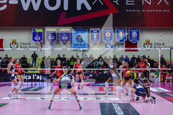 2023-01-07 - Gaia Guiducci #6 of Il Bisonte Firenze and Sylvia Nwakalor #15 of Il Bisonte Firenze in action during Volley Serie A women 2022/23 volleyball match between UYBA Unet E-Work Busto Arsizio and Il Bisonte Firenze at E-Work Arena, Busto Arsizio, Italy on January 07, 2023 - E-WORK BUSTO ARSIZIO VS IL BISONTE FIRENZE - SERIE A1 WOMEN - VOLLEYBALL