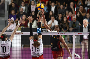 2023-10-22 - Celeste Plak of Roma Volley Club during the 3rd round of the Serie A1 Women's Volleyball Championship between Roma Volley Club and UYBA Busto Arsizio on 21 October 2023 at the Palazzetto dello Sport in Rome. - ROMA VOLLEY CLUB VS UYBA VOLLEY BUSTO ARSIZIO - SERIE A1 WOMEN - VOLLEYBALL