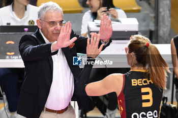 2023-12-03 - Giuseppe Cuccarini and Marta Bechis of Roma Volley Club during the 10th round of the Serie A1 Women's Volleyball Championship between Roma Volley Club and Honda Olivero S. Bernardo Cuneo on 3 December 2023 at the Palazzetto dello Sport in Rome. - ROMA VOLLEY CLUB VS CUNEO GRANDA VOLLEY - SERIE A1 WOMEN - VOLLEYBALL
