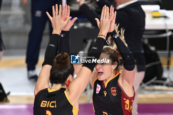 2023-12-03 - Erblira Bici and Marta Bechis of Roma Volley Club during the 10th round of the Serie A1 Women's Volleyball Championship between Roma Volley Club and Honda Olivero S. Bernardo Cuneo on 3 December 2023 at the Palazzetto dello Sport in Rome. - ROMA VOLLEY CLUB VS CUNEO GRANDA VOLLEY - SERIE A1 WOMEN - VOLLEYBALL