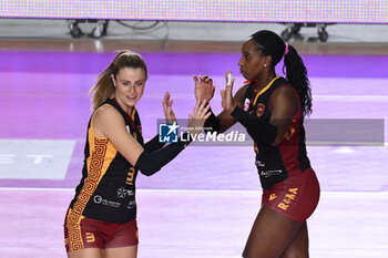 2023-12-03 - Marta Bechis and Jessica Rivero Marin of Roma Volley Club during the 10th round of the Serie A1 Women's Volleyball Championship between Roma Volley Club and Honda Olivero S. Bernardo Cuneo on 3 December 2023 at the Palazzetto dello Sport in Rome. - ROMA VOLLEY CLUB VS CUNEO GRANDA VOLLEY - SERIE A1 WOMEN - VOLLEYBALL