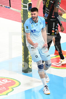 2023-02-05 - Petar Dirlic #11 (Top Volley Cisterna) rejoice after scoring a point - CUCINE LUBE CIVITANOVA VS TOP VOLLEY CISTERNA - SUPERLEAGUE SERIE A - VOLLEYBALL