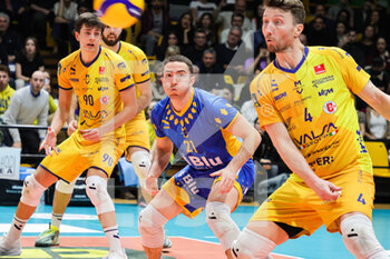 2023-03-05 - Salvatore Rossini, Tommaso Rinaldi and Nicolas Marechal (Valsa Group Modena)(Vero Volley Monza) In action during the match of SuperLega Volley Italian Championship season 22/23 at Palapanini in Modena (Italy) on 5th of March 2023 - LEO SHOES MODENA VS VERO VOLLEY MONZA - SUPERLEAGUE SERIE A - VOLLEYBALL