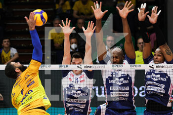 2023-03-26 - Earvin Ngapeth, Aries Simon and Yoandy Leal (Valsa Group Modena)(Gas Sales Bluenergy Piacenza) In action during the match of Gara 3 quarter of final Playoff Scudetto SuperLega championship season 22/23 at Palapanini in Modena (Italy) on 26th of March 2023
 - PLAY OFF - VALSA GROUP MODENA VS GAS SALES BLUENERGY PIACENZA - SUPERLEAGUE SERIE A - VOLLEYBALL