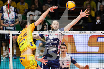 2023-03-26 - Tommaso Rinaldi and Antonie Brizard (Valsa Group Modena)(Gas Sales Bluenergy Piacenza) In action during the match of Gara 3 quarter of final Playoff Scudetto SuperLega championship season 22/23 at Palapanini in Modena (Italy) on 26th of March 2023
 - PLAY OFF - VALSA GROUP MODENA VS GAS SALES BLUENERGY PIACENZA - SUPERLEAGUE SERIE A - VOLLEYBALL